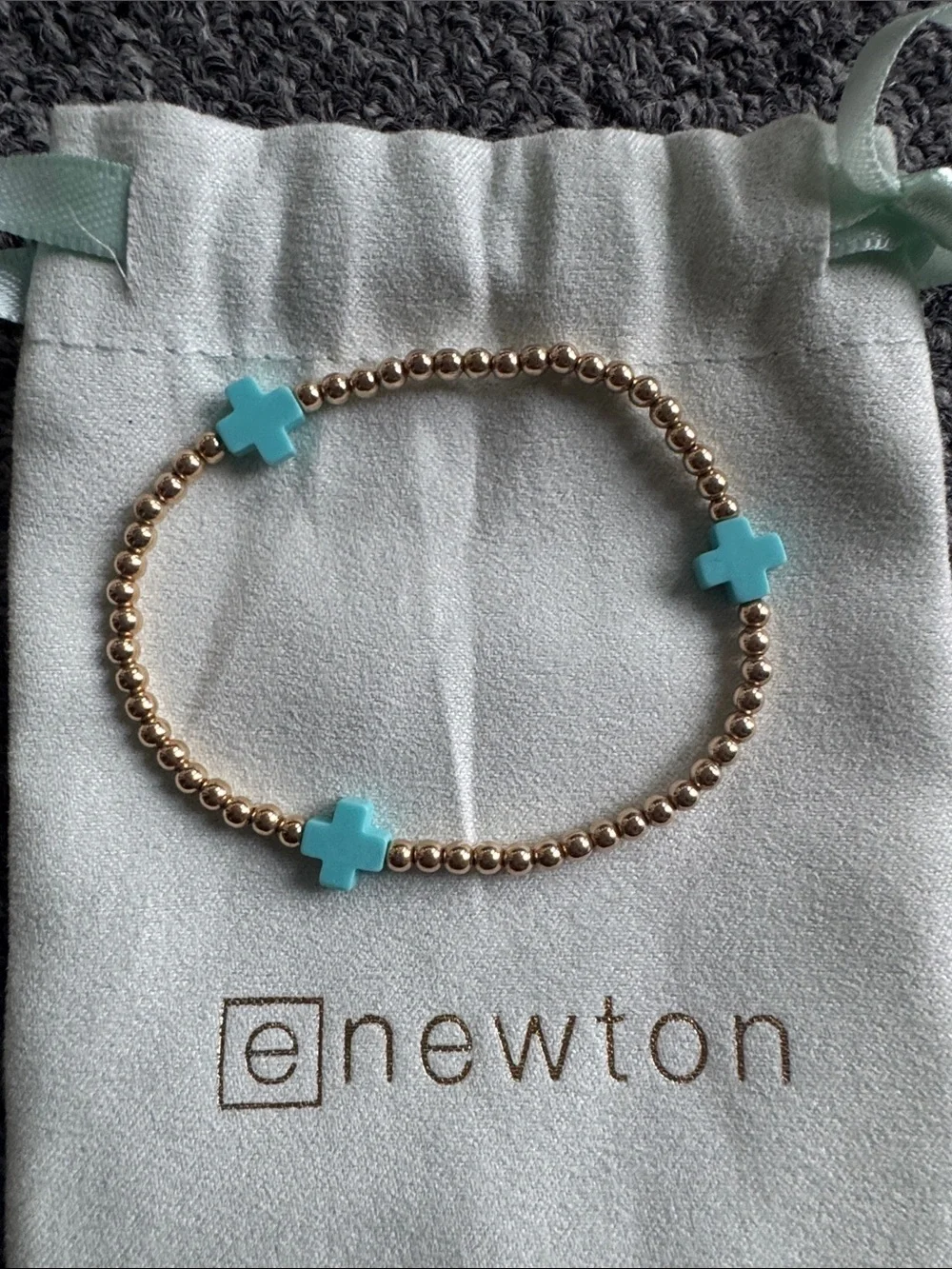 E Newton Gold Bead Bracelet with Turquoise Cross Charms - Picture 2 of 4